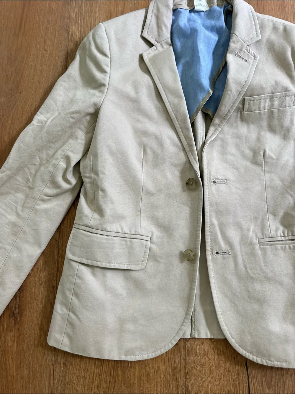 Crewcuts Thompson Beige Kids Blazer with Light Blue Lining - size 8